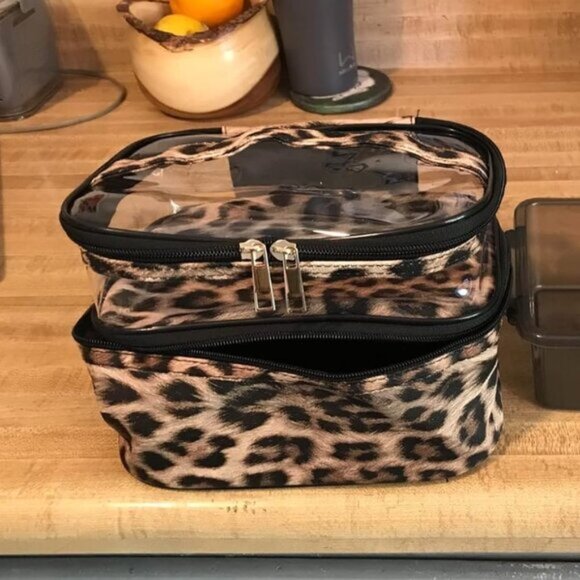 Handbags - New Portable Double-layer Travel Cosmetic Makeup Bag for Women - Leopard